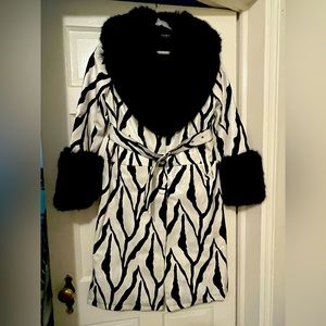 Long Zebra Print Faux Leather Coat